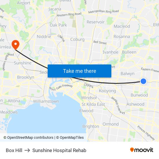 Box Hill to Sunshine Hospital Rehab map