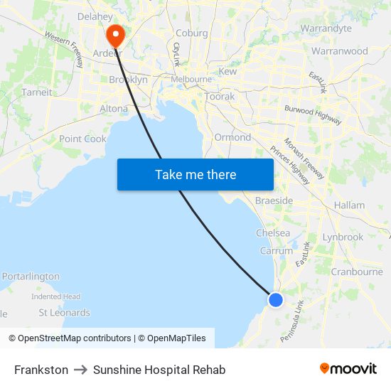 Frankston to Sunshine Hospital Rehab map
