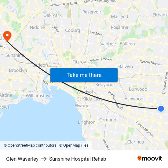 Glen Waverley to Sunshine Hospital Rehab map