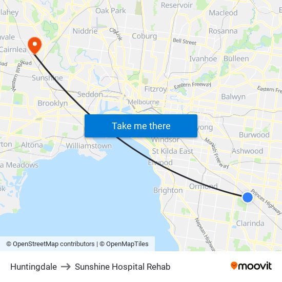 Huntingdale to Sunshine Hospital Rehab map