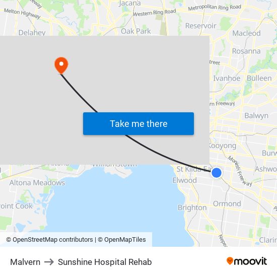 Malvern to Sunshine Hospital Rehab map