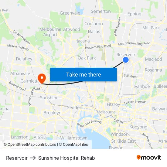 Reservoir to Sunshine Hospital Rehab map