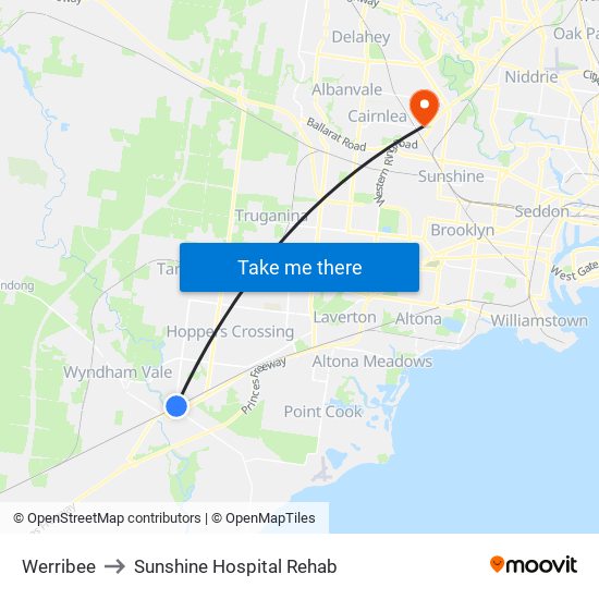 Werribee to Sunshine Hospital Rehab map