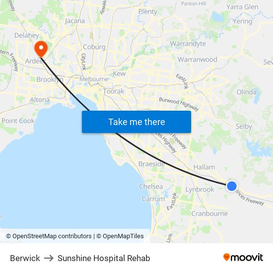 Berwick to Sunshine Hospital Rehab map