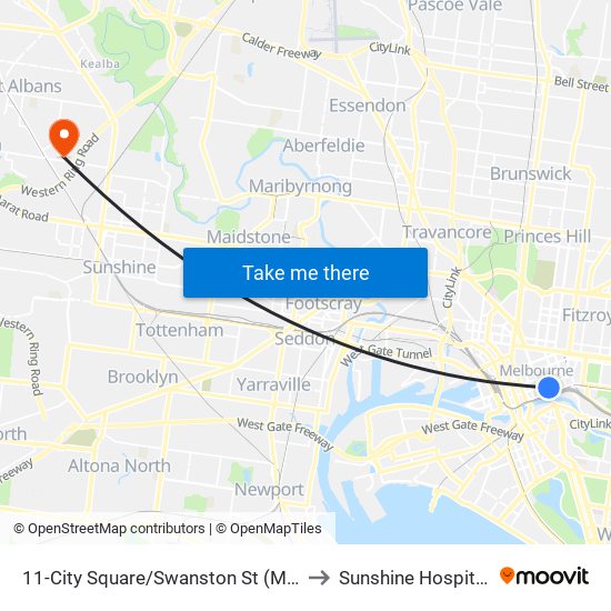 11-City Square/Swanston St (Melbourne City) to Sunshine Hospital Rehab map