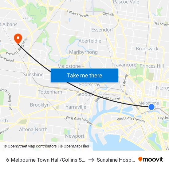 6-Melbourne Town Hall/Collins St (Melbourne City) to Sunshine Hospital Rehab map