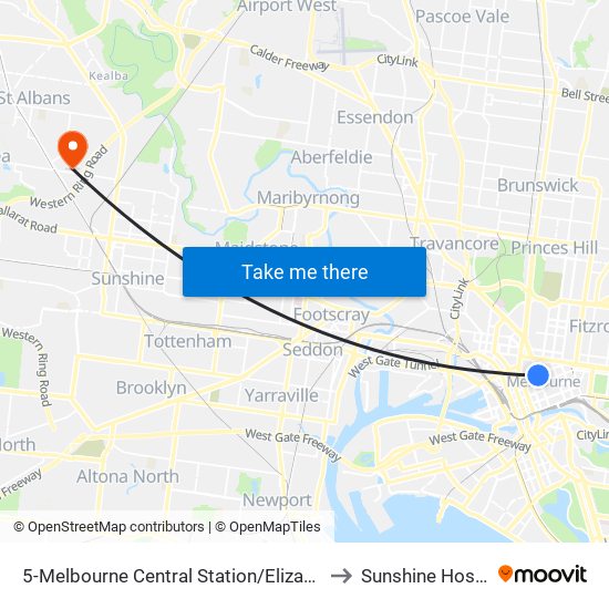 5-Melbourne Central Station/Elizabeth St (Melbourne City) to Sunshine Hospital Rehab map