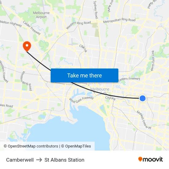 Camberwell to St Albans Station map
