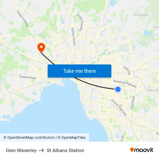 Glen Waverley to St Albans Station map