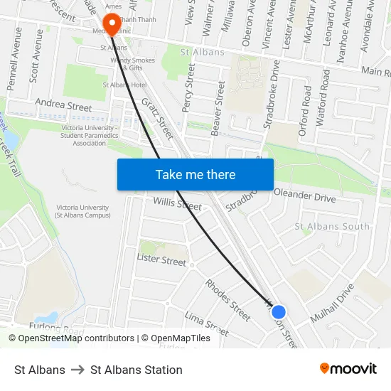 St Albans to St Albans Station map