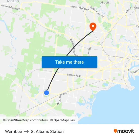 Werribee to St Albans Station map