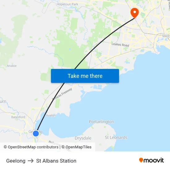 Geelong to St Albans Station map