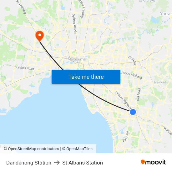 Dandenong Station to St Albans Station map