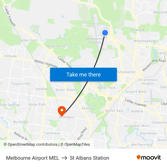 Melbourne Airport MEL to St Albans Station map