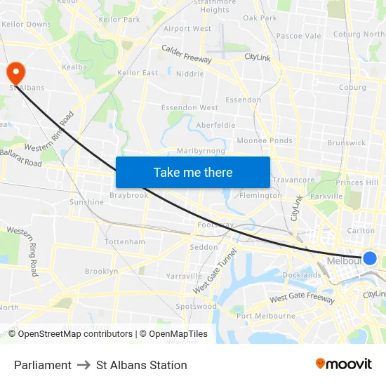 Parliament to St Albans Station map