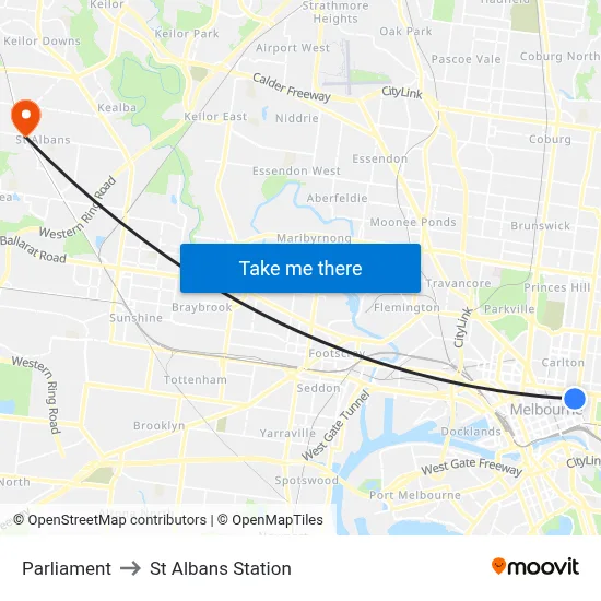 Parliament to St Albans Station map