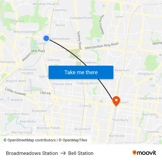 Broadmeadows Station to Bell Station map