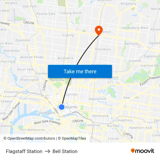 Flagstaff Station to Bell Station map
