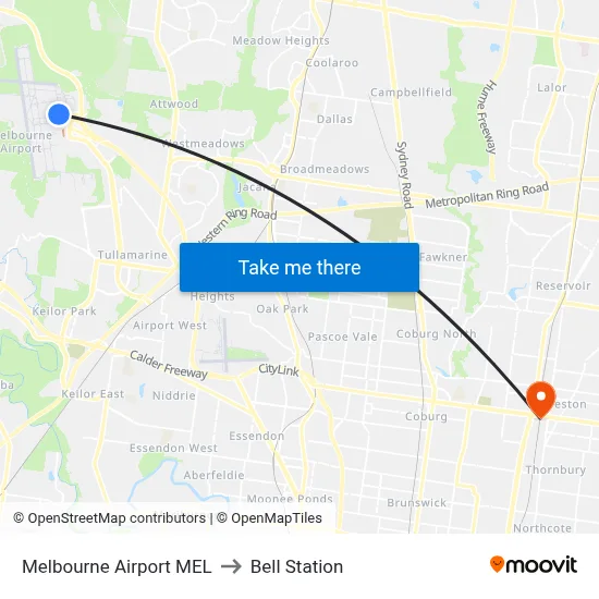 Melbourne Airport MEL to Bell Station map