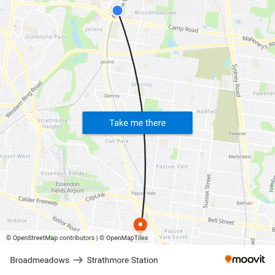 Broadmeadows to Strathmore Station map