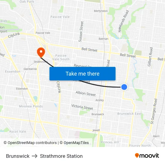 Brunswick to Strathmore Station map