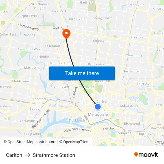 Carlton to Strathmore Station map