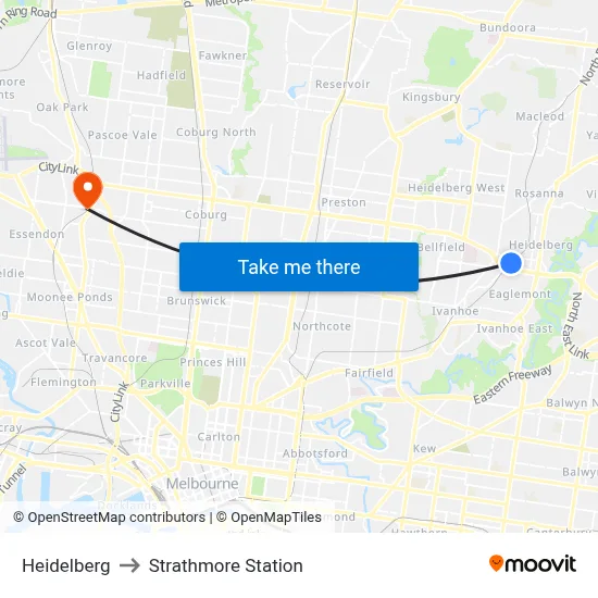Heidelberg to Strathmore Station map