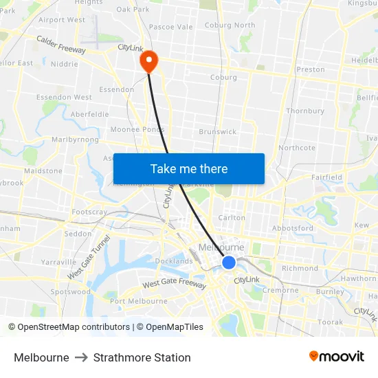 Melbourne to Strathmore Station map