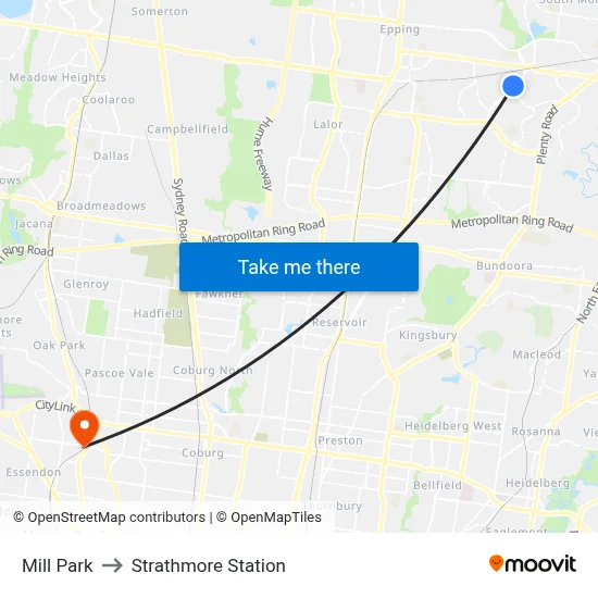 Mill Park to Strathmore Station map