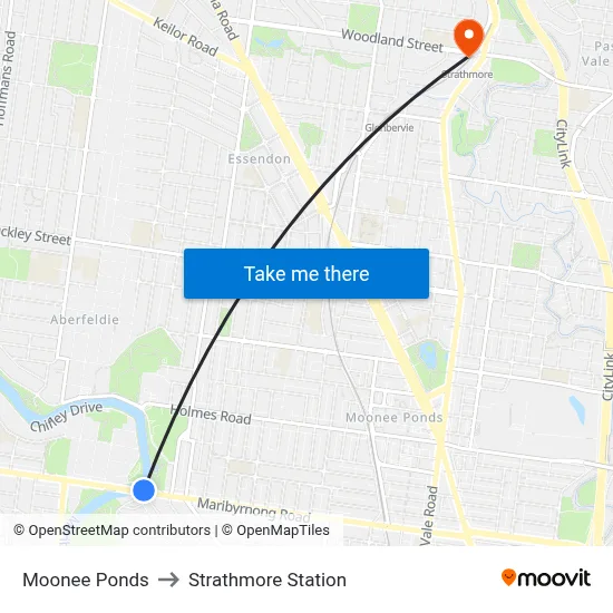 Moonee Ponds to Strathmore Station map