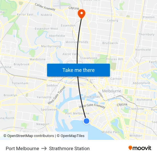 Port Melbourne to Strathmore Station map