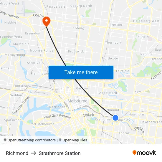 Richmond to Strathmore Station map