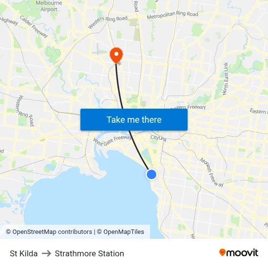 St Kilda to Strathmore Station map