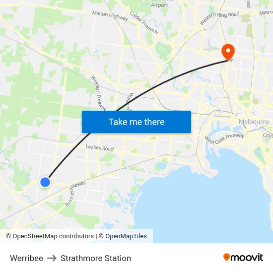 Werribee to Strathmore Station map