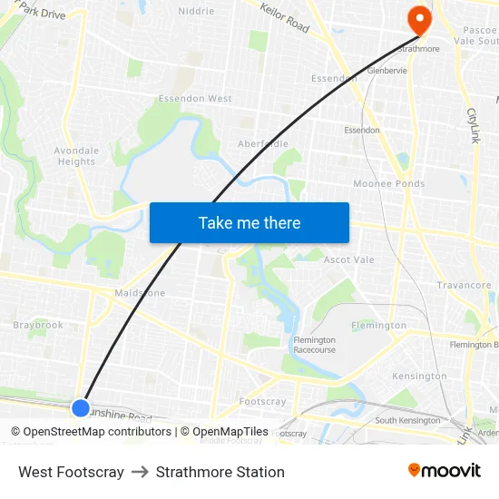 West Footscray to Strathmore Station map
