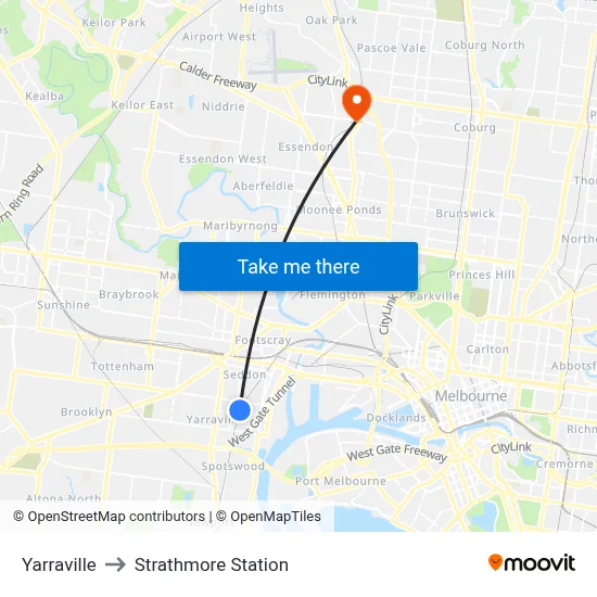 Yarraville to Strathmore Station map