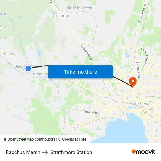 Bacchus Marsh to Strathmore Station map