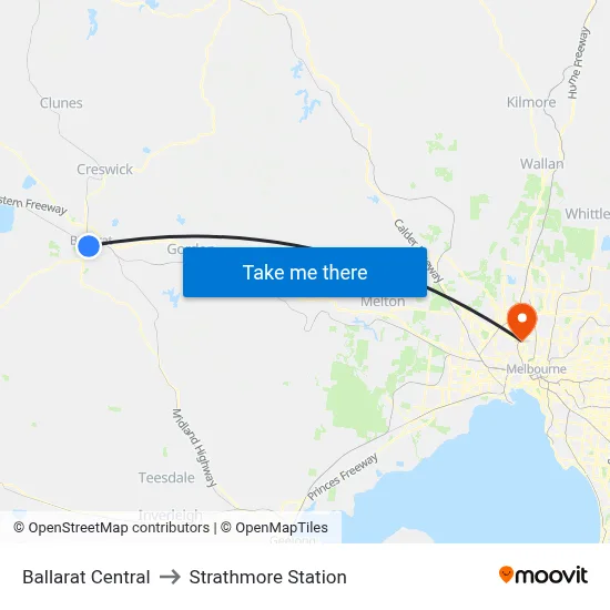 Ballarat Central to Strathmore Station map