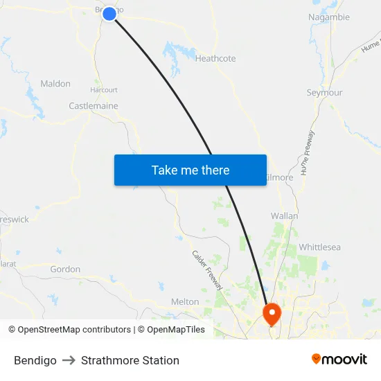 Bendigo to Strathmore Station map