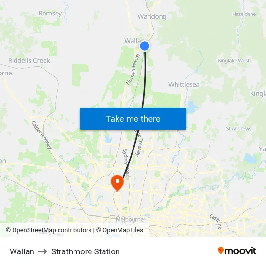 Wallan to Strathmore Station map