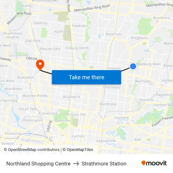 Northland Shopping Centre to Strathmore Station map