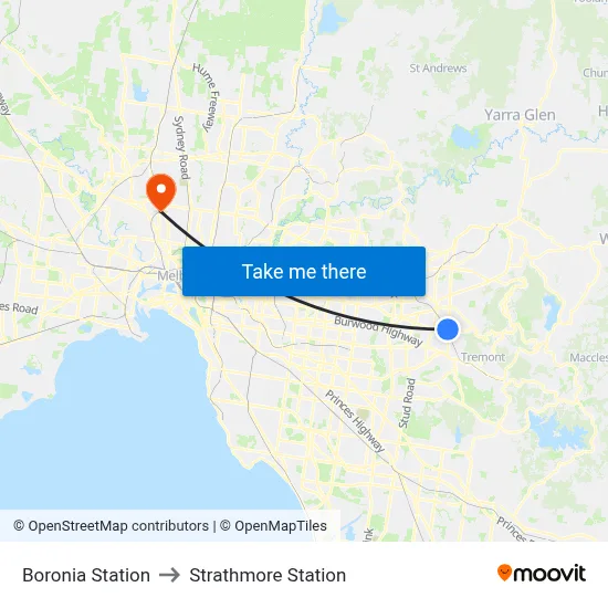 Boronia Station to Strathmore Station map