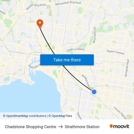 Chadstone Shopping Centre to Strathmore Station map