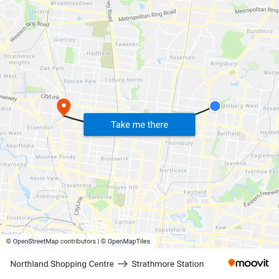 Northland Shopping Centre to Strathmore Station map