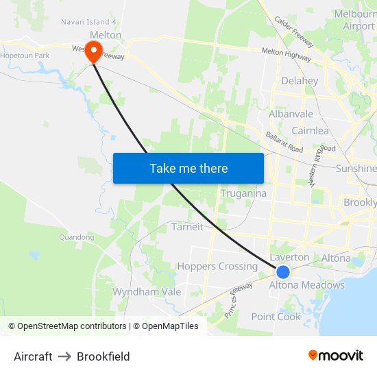 Aircraft to Brookfield map