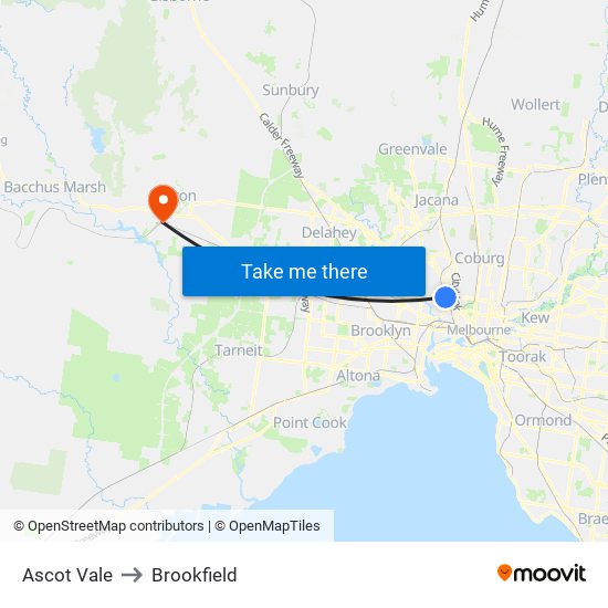 Ascot Vale to Brookfield map