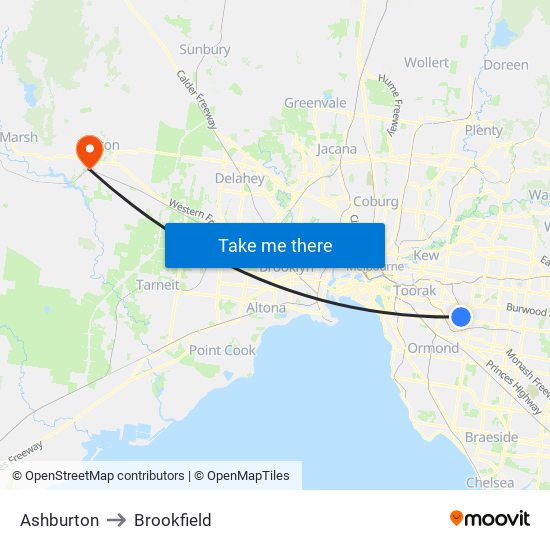 Ashburton to Brookfield map