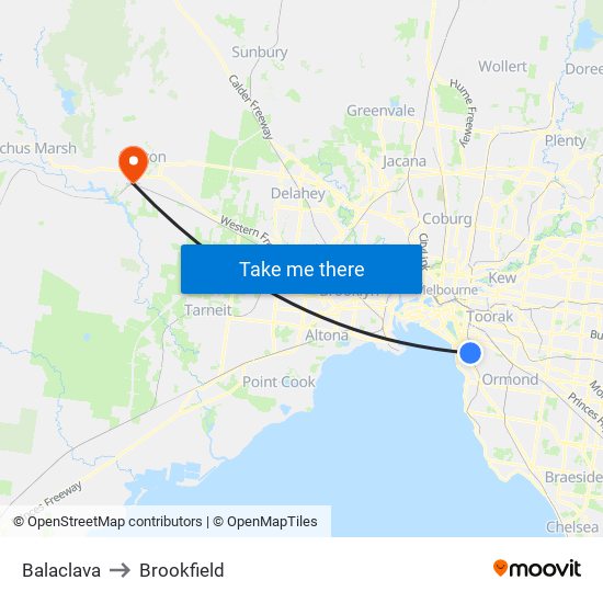 Balaclava to Brookfield map