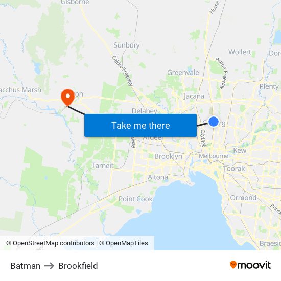 Batman to Brookfield map