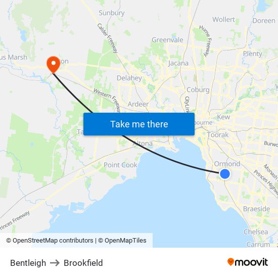 Bentleigh to Brookfield map